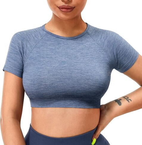 YEOREO Amplify Seamless Short Sleeve Women's Crop Top Gym Yoga Tops Workout Shirts Tee in Saudi Arabia
