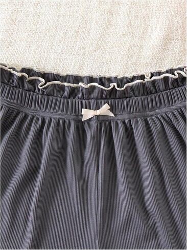 Milumia Women's 2 Pack Bow Front Lettuce Trim Rib Knitted Comfy Pajama Shorts in Saudi Arabia