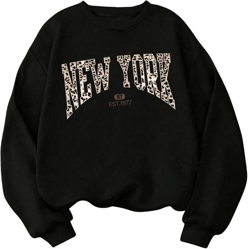 MakeMeChic Women's Y2K Leopard Print Tops Crew Neck Sweatshirt Letter Graphic Long Sleeve Sweatshirts in Saudi Arabia