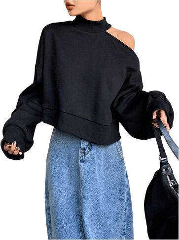 سويت شيرت SweatyRocks نسائي برقبة وهمية وأكتاف منسدلة وأكمام طويلة فضفاضة in Saudi Arabia