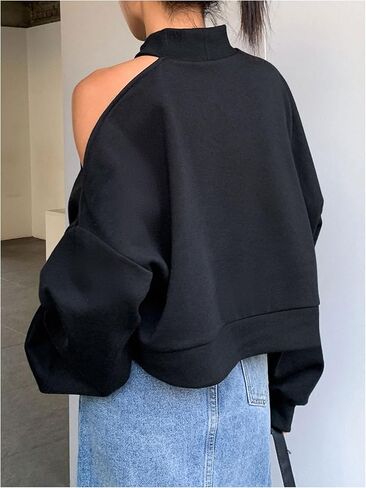 سويت شيرت SweatyRocks نسائي برقبة وهمية وأكتاف منسدلة وأكمام طويلة فضفاضة in Saudi Arabia