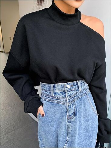 سويت شيرت SweatyRocks نسائي برقبة وهمية وأكتاف منسدلة وأكمام طويلة فضفاضة in Saudi Arabia