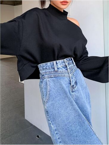 سويت شيرت SweatyRocks نسائي برقبة وهمية وأكتاف منسدلة وأكمام طويلة فضفاضة in Saudi Arabia