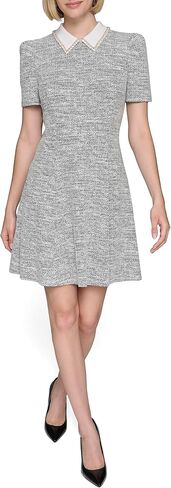 KARL LAGERFELD Women's Short Sleeve Abstract Texture Knit Tweed A-line Dress in Saudi Arabia