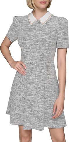KARL LAGERFELD Women's Short Sleeve Abstract Texture Knit Tweed A-line Dress in Saudi Arabia