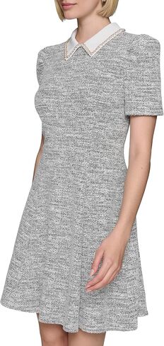 KARL LAGERFELD Women's Short Sleeve Abstract Texture Knit Tweed A-line Dress in Saudi Arabia
