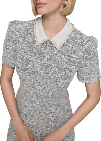 KARL LAGERFELD Women's Short Sleeve Abstract Texture Knit Tweed A-line Dress in Saudi Arabia