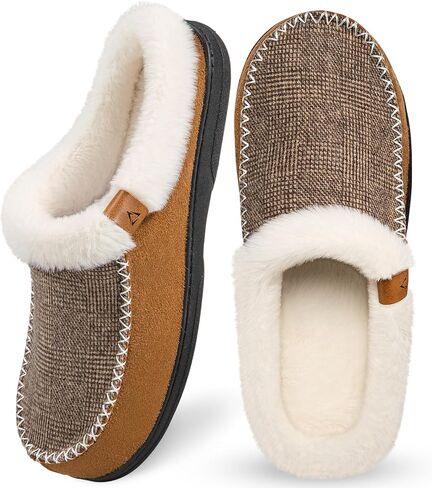 ATHMILE Men's Slippers Slip On Moccasin, Indoor Outdoor Warm Fuzzy Comfy House Shoes, Fluffy Wide Loafer Home Bedroom Slippers in Kuwait