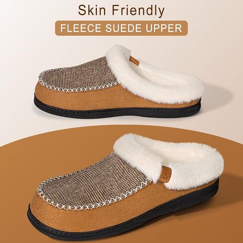 ATHMILE Men's Slippers Slip On Moccasin, Indoor Outdoor Warm Fuzzy Comfy House Shoes, Fluffy Wide Loafer Home Bedroom Slippers in Kuwait