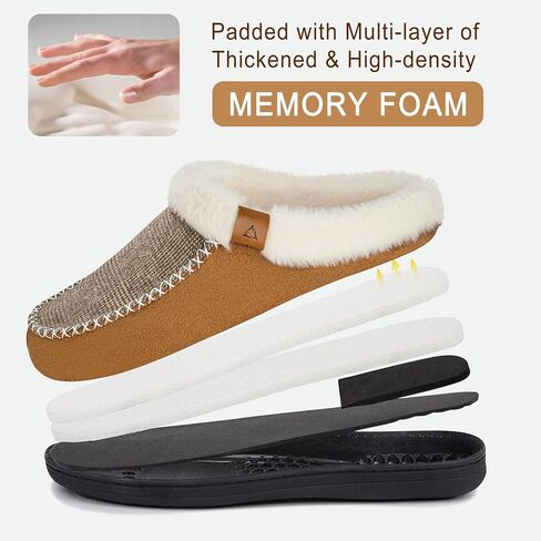 ATHMILE Men's Slippers Slip On Moccasin, Indoor Outdoor Warm Fuzzy Comfy House Shoes, Fluffy Wide Loafer Home Bedroom Slippers in Kuwait