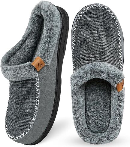 ATHMILE Men's Slippers Slip On Moccasin, Indoor Outdoor Warm Fuzzy Comfy House Shoes, Fluffy Wide Loafer Home Bedroom Slippers in Kuwait