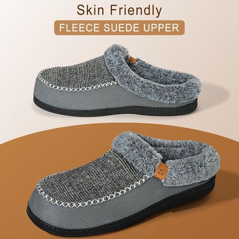 ATHMILE Men's Slippers Slip On Moccasin, Indoor Outdoor Warm Fuzzy Comfy House Shoes, Fluffy Wide Loafer Home Bedroom Slippers in Kuwait