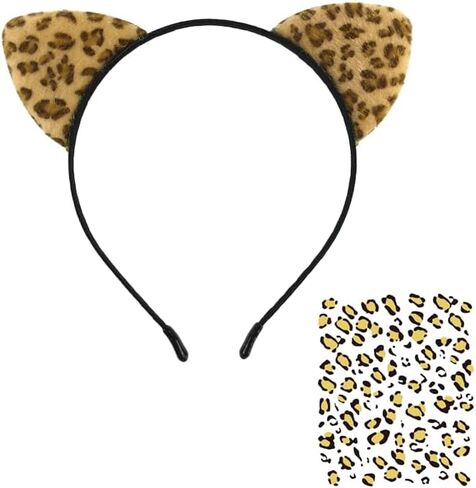Cheetah Ears Headband Face Stickers,Print Accessories for Adult Halloween Party Cosplay Women or Party Decoration, Cougar Ears for Women Female in Saudi Arabia