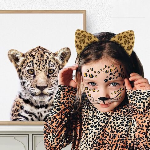 Cheetah Ears Headband Face Stickers,Print Accessories for Adult Halloween Party Cosplay Women or Party Decoration, Cougar Ears for Women Female in Saudi Arabia