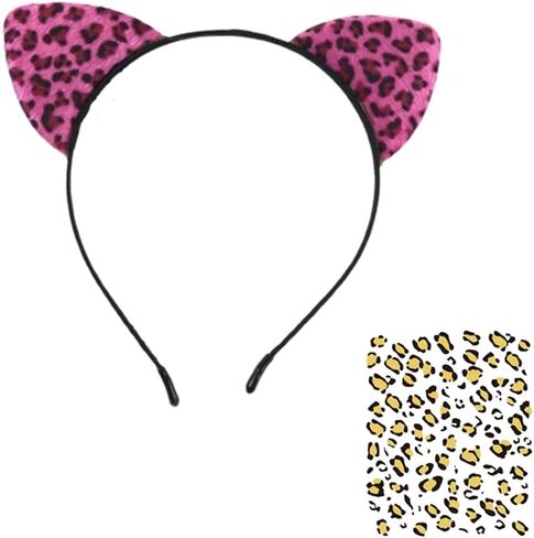 Cheetah Ears Headband Face Stickers,Print Accessories for Adult Halloween Party Cosplay Women or Party Decoration, Cougar Ears for Women Female in Saudi Arabia