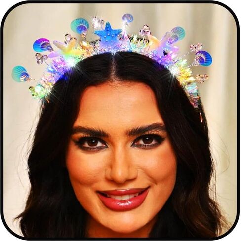 Yalice Light Up Shell Headband Crown Sparkly Led Headwear Rave Hair Hoop Beads Glowing Costume Hair Accessories for Women and Girls (Style-A) in Saudi Arabia
