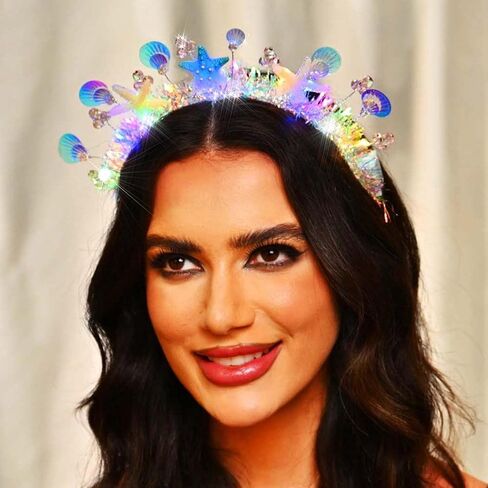 Yalice Light Up Shell Headband Crown Sparkly Led Headwear Rave Hair Hoop Beads Glowing Costume Hair Accessories for Women and Girls (Style-A) in Saudi Arabia