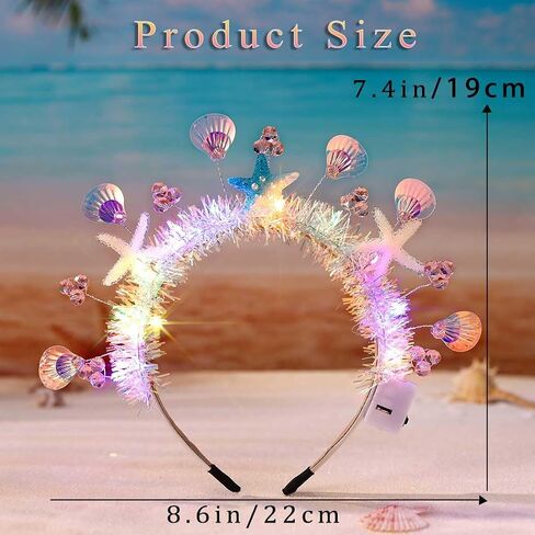 Yalice Light Up Shell Headband Crown Sparkly Led Headwear Rave Hair Hoop Beads Glowing Costume Hair Accessories for Women and Girls (Style-A) in Saudi Arabia