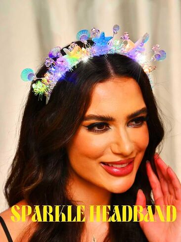 Yalice Light Up Shell Headband Crown Sparkly Led Headwear Rave Hair Hoop Beads Glowing Costume Hair Accessories for Women and Girls (Style-A) in Saudi Arabia