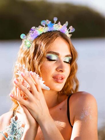 Yalice Light Up Shell Headband Crown Sparkly Led Headwear Rave Hair Hoop Beads Glowing Costume Hair Accessories for Women and Girls (Style-A) in Saudi Arabia