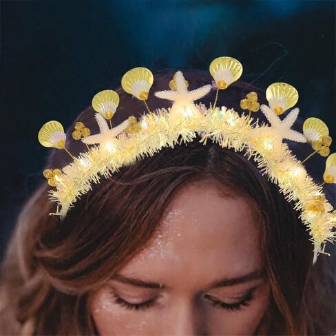 Yalice Light Up Shell عقال تاج سباركلي Led أغطية الرأس الهذيان الشعر هوب الخرز متوهجة زي اكسسوارات الشعر للنساء والفتيات (نمط-A) in Kuwait