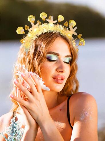 Yalice Light Up Shell عقال تاج سباركلي Led أغطية الرأس الهذيان الشعر هوب الخرز متوهجة زي اكسسوارات الشعر للنساء والفتيات (نمط-A) in Kuwait