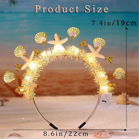 Yalice Light Up Shell عقال تاج سباركلي Led أغطية الرأس الهذيان الشعر هوب الخرز متوهجة زي اكسسوارات الشعر للنساء والفتيات (نمط-A) in Kuwait