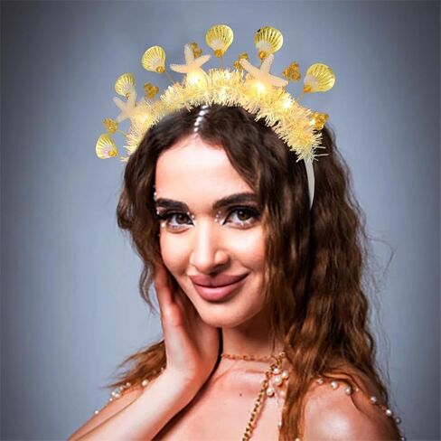 Yalice Light Up Shell عقال تاج سباركلي Led أغطية الرأس الهذيان الشعر هوب الخرز متوهجة زي اكسسوارات الشعر للنساء والفتيات (نمط-A) in Kuwait