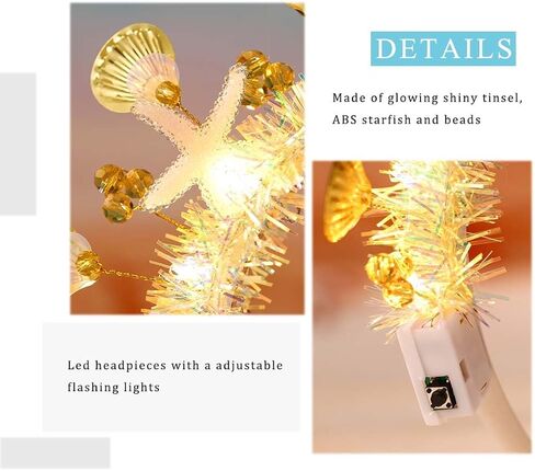 Yalice Light Up Shell عقال تاج سباركلي Led أغطية الرأس الهذيان الشعر هوب الخرز متوهجة زي اكسسوارات الشعر للنساء والفتيات (نمط-A) in Kuwait