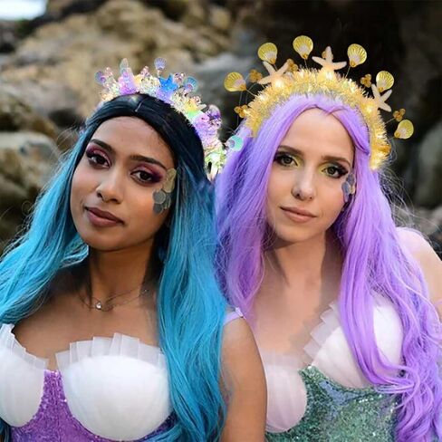 Yalice Light Up Shell عقال تاج سباركلي Led أغطية الرأس الهذيان الشعر هوب الخرز متوهجة زي اكسسوارات الشعر للنساء والفتيات (نمط-A) in Kuwait