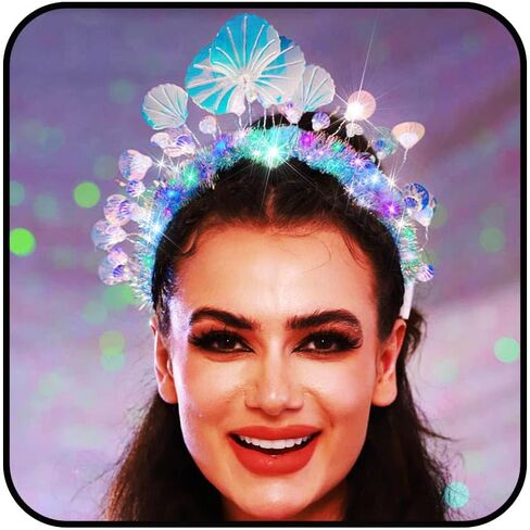 Yalice Light Up Shell Headband Crown Sparkly Led Headwear Rave Hair Hoop Beads Glowing Costume Hair Accessories for Women and Girls (Style-A) in Saudi Arabia