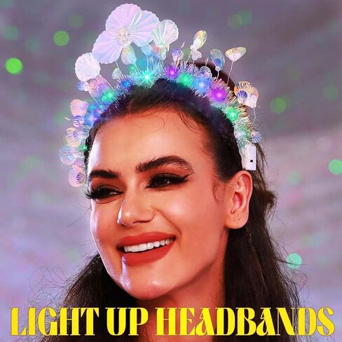 Yalice Light Up Shell Headband Crown Sparkly Led Headwear Rave Hair Hoop Beads Glowing Costume Hair Accessories for Women and Girls (Style-A) in Saudi Arabia