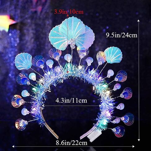 Yalice Light Up Shell Headband Crown Sparkly Led Headwear Rave Hair Hoop Beads Glowing Costume Hair Accessories for Women and Girls (Style-A) in Saudi Arabia