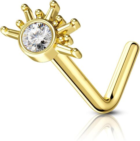 KoKollam Real Diamond Nose Stud With Twist Back 14K Solid Gold Nose Ring Studs in 20 Gauge Diamond Nose Ring Gold Nose Studs Nose Rings for Women, Men in Saudi Arabia