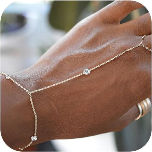 Hand Chain Bracelet Ring Bracelet Hand Chain Dainty Finger Ring Slave Bracelet Zircon Hand Jewelry Gifts for Women Trendy Stocking Stuffers in Kuwait
