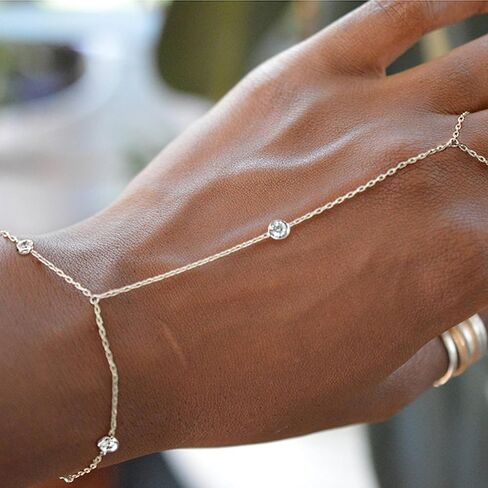 Hand Chain Bracelet Ring Bracelet Hand Chain Dainty Finger Ring Slave Bracelet Zircon Hand Jewelry Gifts for Women Trendy Stocking Stuffers in Kuwait