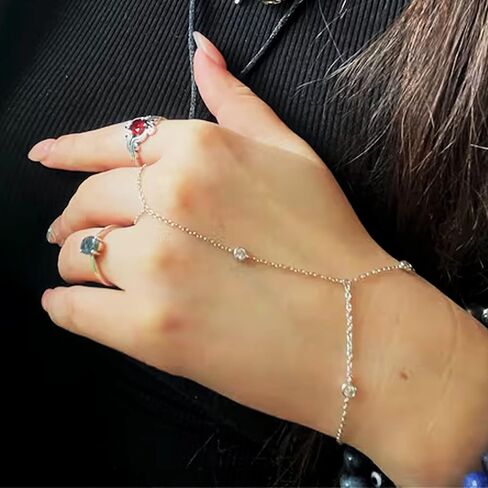 Hand Chain Bracelet Ring Bracelet Hand Chain Dainty Finger Ring Slave Bracelet Zircon Hand Jewelry Gifts for Women Trendy Stocking Stuffers in Kuwait