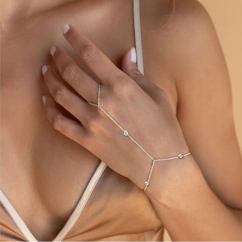 Hand Chain Bracelet Ring Bracelet Hand Chain Dainty Finger Ring Slave Bracelet Zircon Hand Jewelry Gifts for Women Trendy Stocking Stuffers in Kuwait