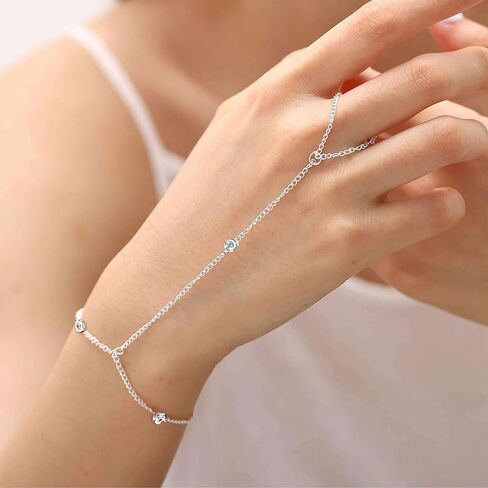 Hand Chain Bracelet Ring Bracelet Hand Chain Dainty Finger Ring Slave Bracelet Zircon Hand Jewelry Gifts for Women Trendy Stocking Stuffers in Kuwait