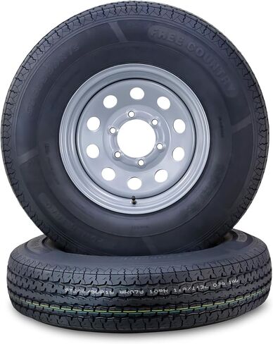 Trailer Tire Wheel Assembly ST205/75R15 8-Ply D 107M 5 Lug on 4.5" PCD Silver Mod Rim, SET 2 in Saudi Arabia