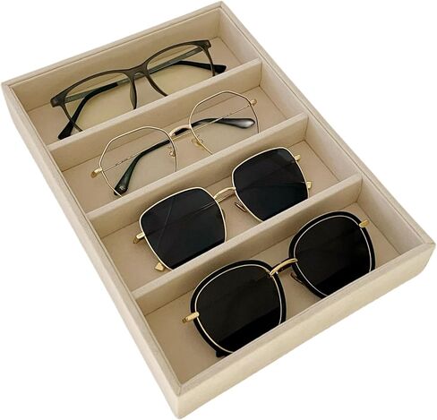 نظارات شمسية من الدرجة الممتازة باللون البيج المخملي لتنظيم المجوهرات، علبة ساعة، مقسم أدراج قابل للتكديس، حاوية ملحقات المدخل in Kuwait