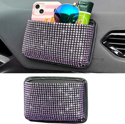 Dotesy Bling Bling Car Seat Side Pocket Organizer Sparkling Crystal Mini Storage Bag Holder Tray Pouch Vehicle Seat Gap Filler for Pen Phone Document Registration Notepad (Purple) in Saudi Arabia