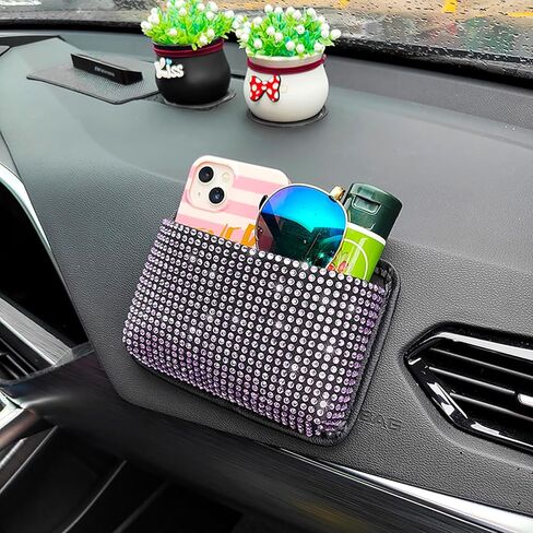 Dotesy Bling Bling Car Seat Side Pocket Organizer Sparkling Crystal Mini Storage Bag Holder Tray Pouch Vehicle Seat Gap Filler for Pen Phone Document Registration Notepad (Purple) in Saudi Arabia