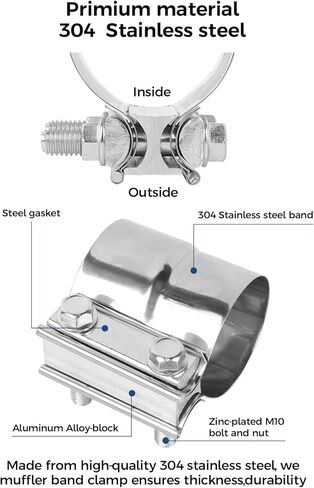 مشبك شريط عادم مشترك 2.5 بوصة - مشبك شريط عادم مشترك من الفولاذ المقاوم للصدأ 2 حزمة in Kuwait