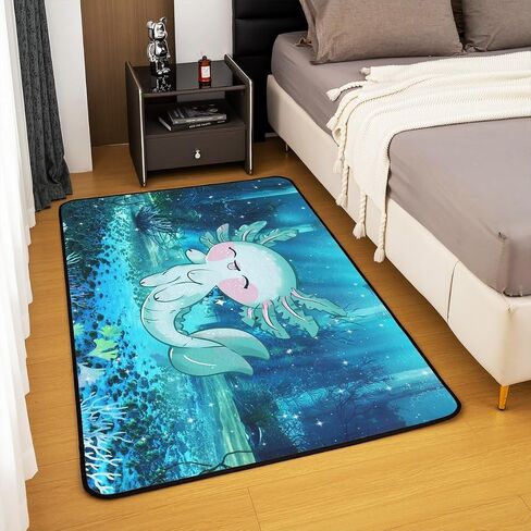 Castle Fairy Cartoon Axolotl Area Rug 5x6'6'' Cute Green Marine Life Non Slip Rug for Kids Teen Boys Women Men Coral Seaweed Plant Indoor Floor Mat for Dining Room Backyard Decor in Kuwait