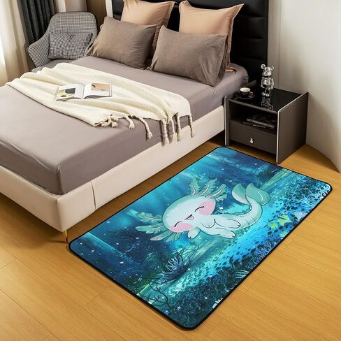 Castle Fairy Cartoon Axolotl Area Rug 5x6'6'' Cute Green Marine Life Non Slip Rug for Kids Teen Boys Women Men Coral Seaweed Plant Indoor Floor Mat for Dining Room Backyard Decor in Kuwait