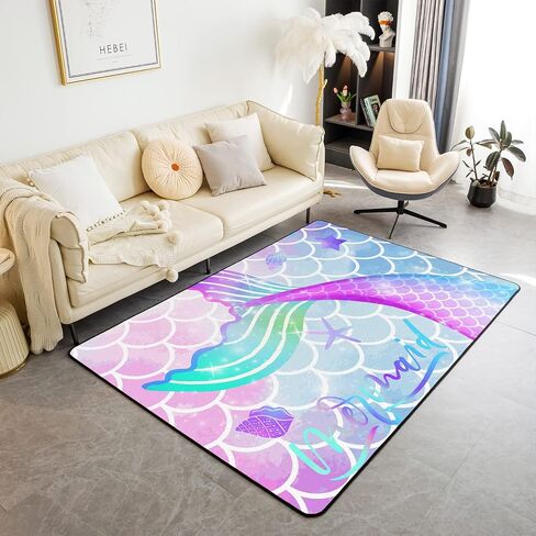 Castle Fairy Cartoon Axolotl Area Rug 5x6'6'' Cute Green Marine Life Non Slip Rug for Kids Teen Boys Women Men Coral Seaweed Plant Indoor Floor Mat for Dining Room Backyard Decor in Kuwait