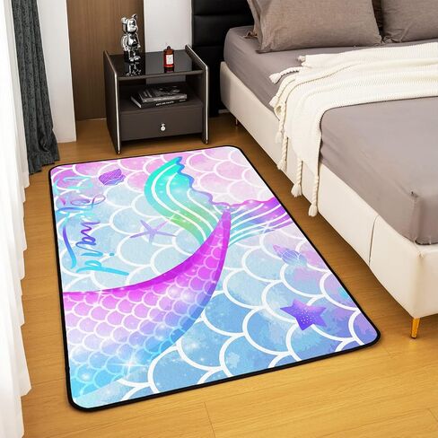 Castle Fairy Cartoon Axolotl Area Rug 5x6'6'' Cute Green Marine Life Non Slip Rug for Kids Teen Boys Women Men Coral Seaweed Plant Indoor Floor Mat for Dining Room Backyard Decor in Kuwait
