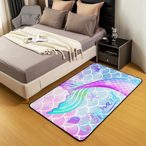 Castle Fairy Cartoon Axolotl Area Rug 5x6'6'' Cute Green Marine Life Non Slip Rug for Kids Teen Boys Women Men Coral Seaweed Plant Indoor Floor Mat for Dining Room Backyard Decor in Kuwait