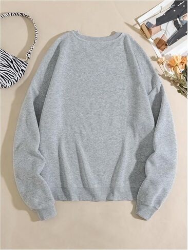 MakeMeChic Women's Letter Graphic Round Neck Sweatshirt Long Sleeve Thermal Lined Pullover Top in Saudi Arabia